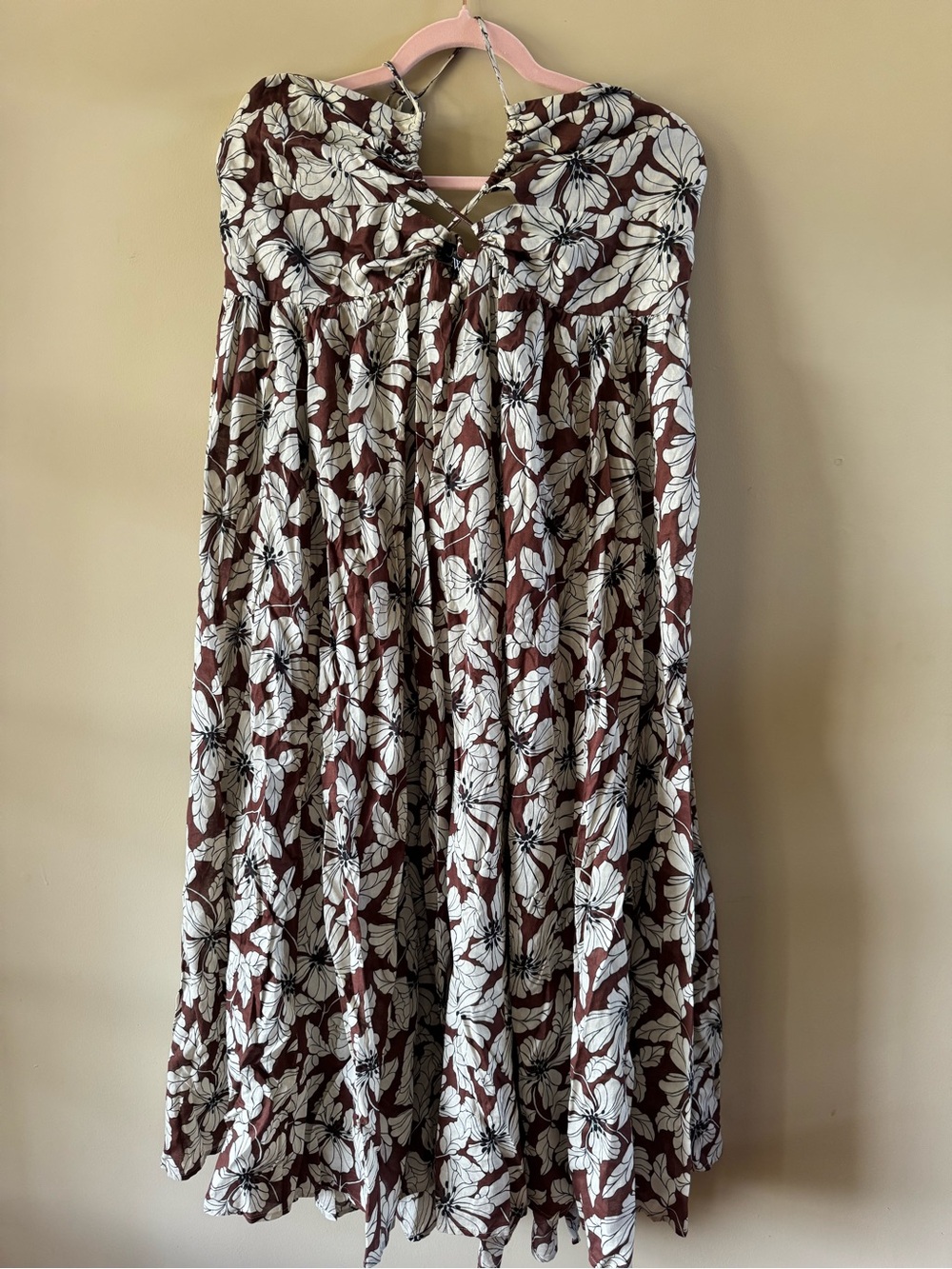 J. Crew Brown Halter Maxi Dress with White Floral Print